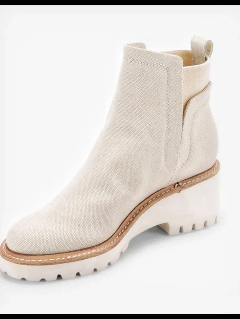 Dolce Vita Rango Canvas Twill Boot Bootie Wedge Lug Sole Khaki White Cream 10